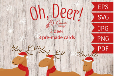 &quot;Oh, Deer!&quot; funny kit and cards vector clip art