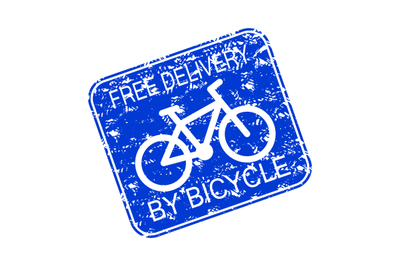 Free delivery by bicycle, rubber stamp icon