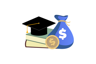 Scholarship concept, money and books for college education