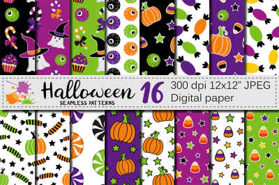 Cute Halloween seamless patterns / digital paper