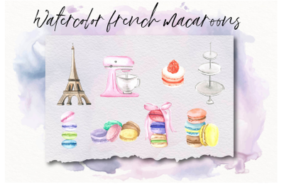 Watercolor French Macarons, Cute Sweet Dessert, Watercolor Dessert