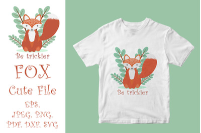 Sublimation design for t-shirts. Fox Cute File SVG. Fox Vector.
