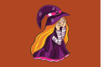 Halloween with cute witch sad expression