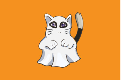 Halloween cat with ghost costume