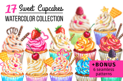 Sweet Cupcakes. Watercolor set