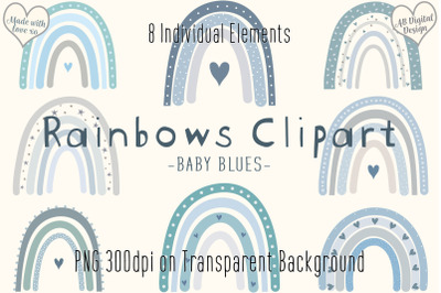 Blue Rainbow Clipart, Cute Baby Boy Boho Nursery Baby Shower
