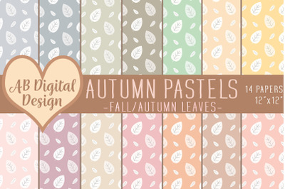 Fall Digital Paper Background, Pastel Autumn, Fall Leaves