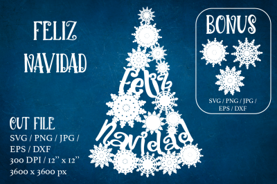 Feliz Navidad cut file. Christmas tree SVG.