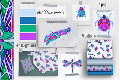 Watercolor Art Deco insects Clipart