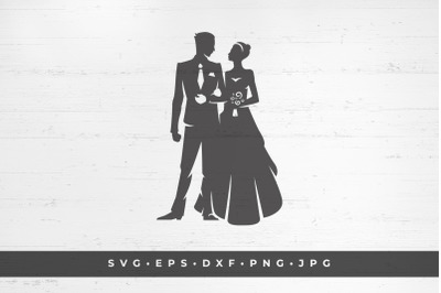 Bride and groom silhouette isolated on white background vector illustr