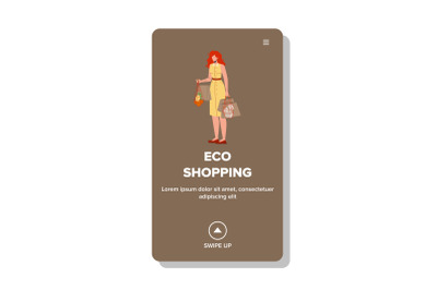 Woman Eco Shopping Natural Bio Products Vector