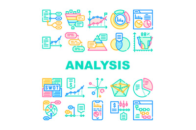 Data Analysis Diagram Collection Icons Set Vector