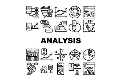 Data Analysis Diagram Collection Icons Set Vector