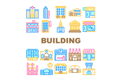 Building Architecture Collection Icons Set Vector Illustrations