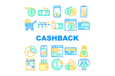 Cashback Money Service Collection Icons Set Vector