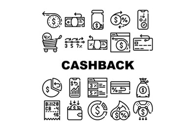 Cashback Money Service Collection Icons Set Vector