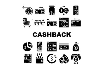 Cashback Money Service Collection Icons Set Vector