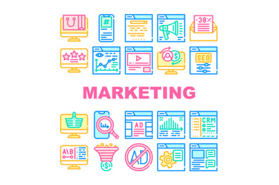 Digital Marketing Collection Icons Set Vector Illustrations