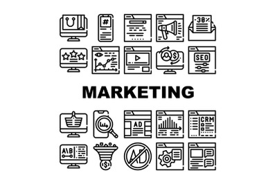 Digital Marketing Collection Icons Set Vector Illustrations