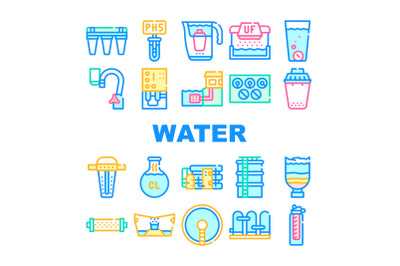 Water Treatment Filter Collection Icons Set Vector