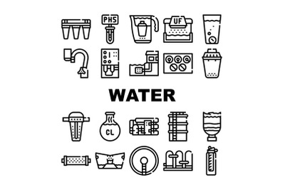 Water Treatment Filter Collection Icons Set Vector