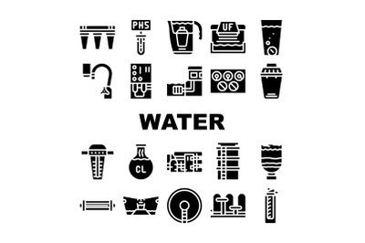 Water Treatment Filter Collection Icons Set Vector