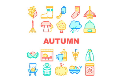 Autumn Season Objects Collection Icons Set Vector