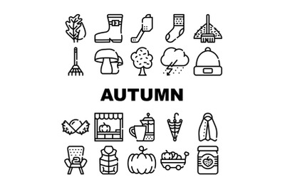 Autumn Season Objects Collection Icons Set Vector