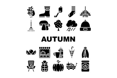 Autumn Season Objects Collection Icons Set Vector