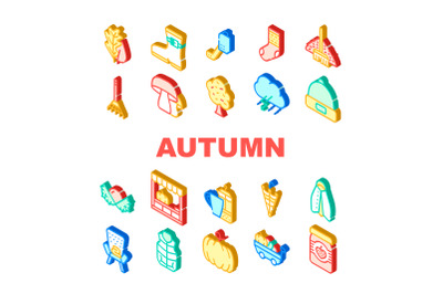 Autumn Season Objects Collection Icons Set Vector