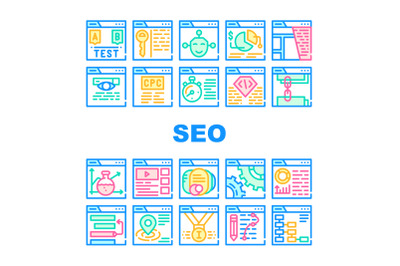 Seo Search Engine Optimization Icons Set Vector