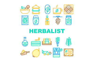 Herbalist Medical Collection Icons Set Vector Illustrations