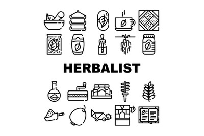 Herbalist Medical Collection Icons Set Vector Illustrations