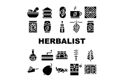 Herbalist Medical Collection Icons Set Vector Illustrations