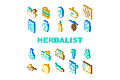 Herbalist Medical Collection Icons Set Vector Illustrations