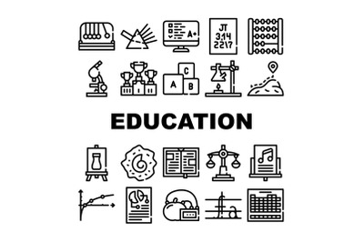 Education Science Collection Icons Set Vector Illustrations