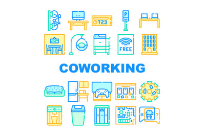 Coworking Work Office Collection Icons Set Vector