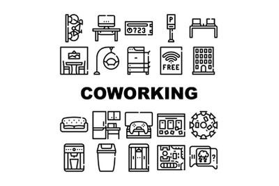 Coworking Work Office Collection Icons Set Vector