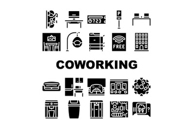 Coworking Work Office Collection Icons Set Vector