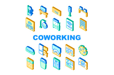 Coworking Work Office Collection Icons Set Vector