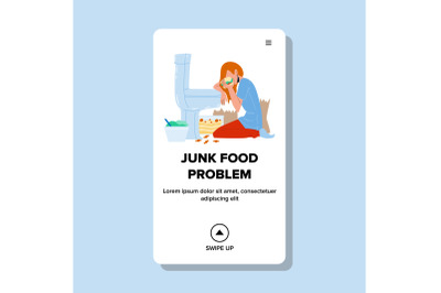 Junk Food Problem Unhealthy Diet Woman Vector