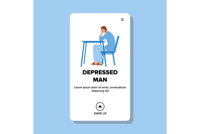 Depressed Man Sitting At Table And Crying Vector