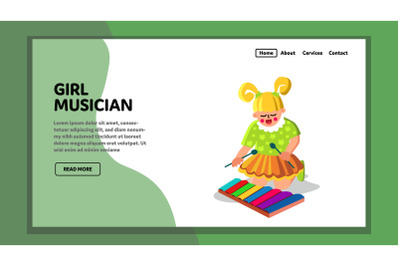 Girl Musician Instrument Performing Melody Vector