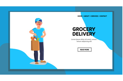 Grocery Delivery Service Worker Carry Food Vector