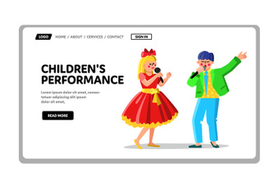 Children Performance Song In Microphone Vector