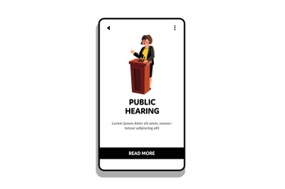 Public Hearing Woman Speaker At Pedestal Vector