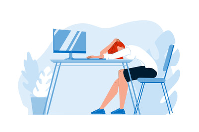 Business Woman Asleep At Desk In Office Vector