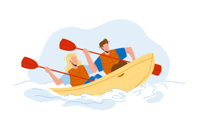 Kayak Travelling Couple People Together Vector