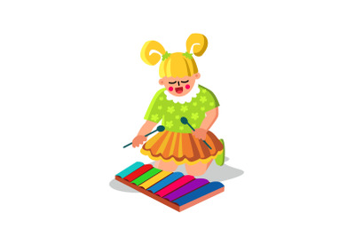 Girl Playing Musical Instrument Xylophone Vector