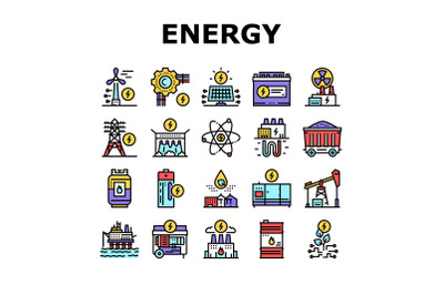 Energy Electricity And Fuel Power Icons Set Vector